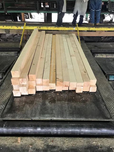 Squared Port Orford cedar stock at the mill